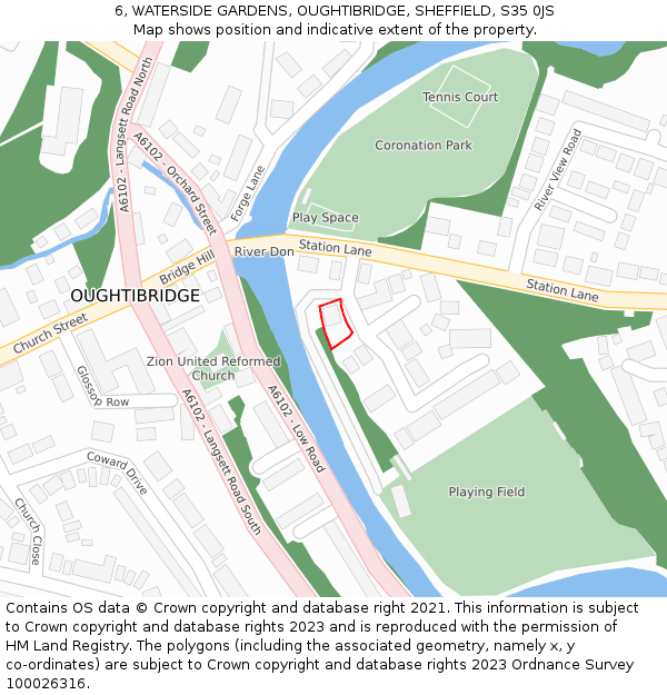 6, WATERSIDE GARDENS, OUGHTIBRIDGE, SHEFFIELD, S35 0JS: Location map and indicative extent of plot