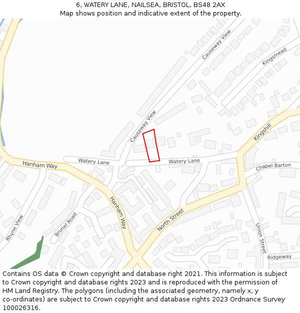 6, WATERY LANE, NAILSEA, BRISTOL, BS48 2AX: Location map and indicative extent of plot