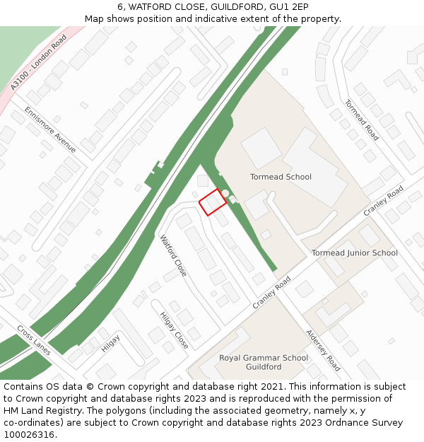6, WATFORD CLOSE, GUILDFORD, GU1 2EP: Location map and indicative extent of plot