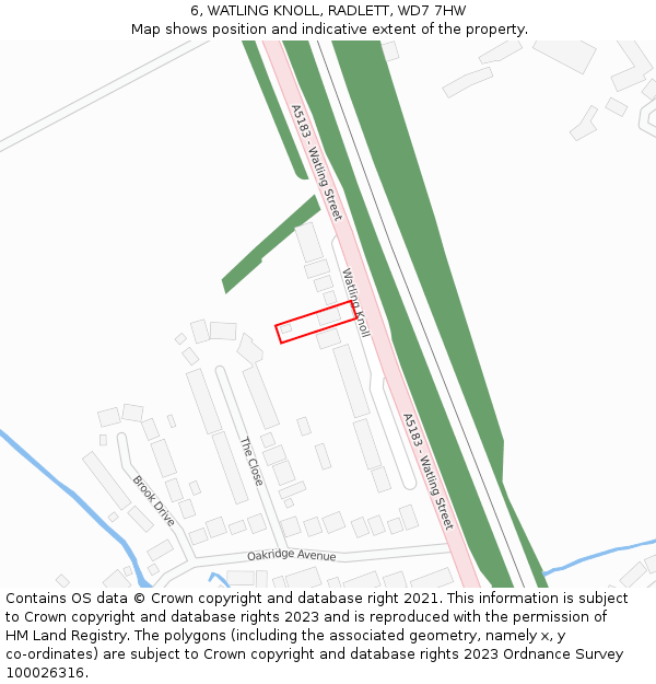 6, WATLING KNOLL, RADLETT, WD7 7HW: Location map and indicative extent of plot