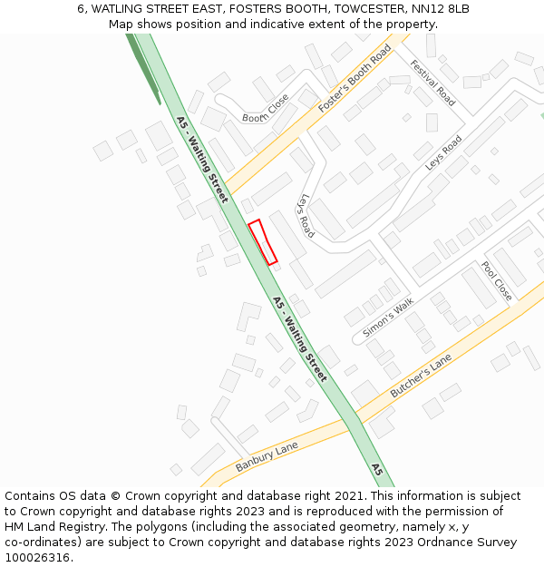 6, WATLING STREET EAST, FOSTERS BOOTH, TOWCESTER, NN12 8LB: Location map and indicative extent of plot