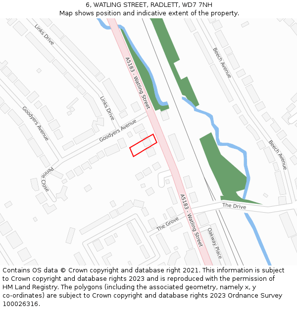 6, WATLING STREET, RADLETT, WD7 7NH: Location map and indicative extent of plot