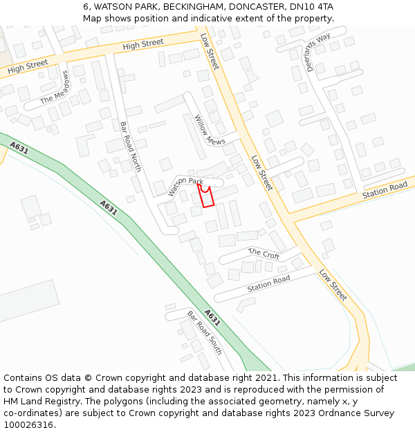 6, WATSON PARK, BECKINGHAM, DONCASTER, DN10 4TA: Location map and indicative extent of plot