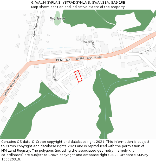 6, WAUN GYRLAIS, YSTRADGYNLAIS, SWANSEA, SA9 1RB: Location map and indicative extent of plot