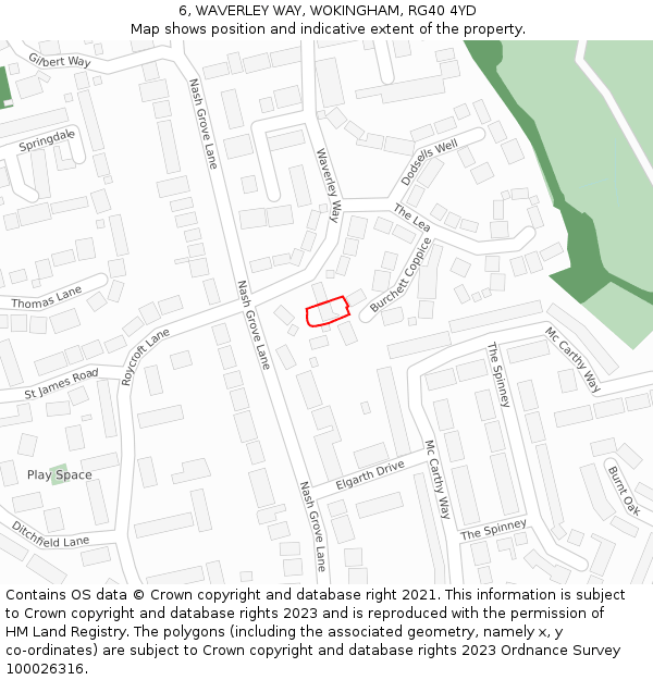 6, WAVERLEY WAY, WOKINGHAM, RG40 4YD: Location map and indicative extent of plot