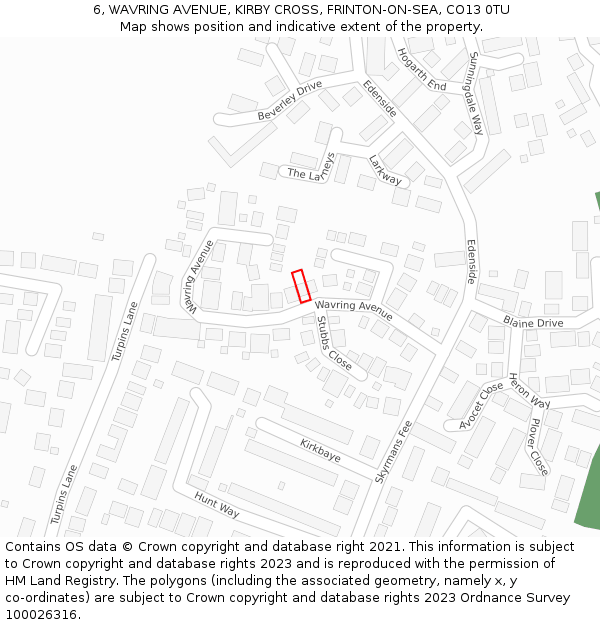 6, WAVRING AVENUE, KIRBY CROSS, FRINTON-ON-SEA, CO13 0TU: Location map and indicative extent of plot