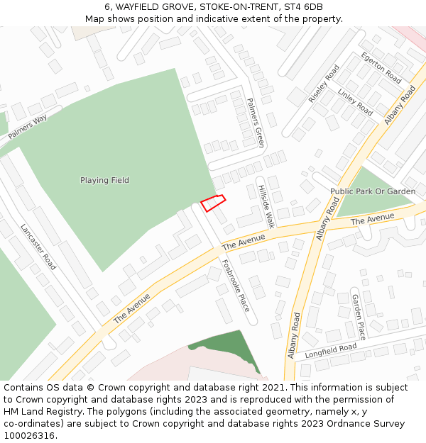 6, WAYFIELD GROVE, STOKE-ON-TRENT, ST4 6DB: Location map and indicative extent of plot