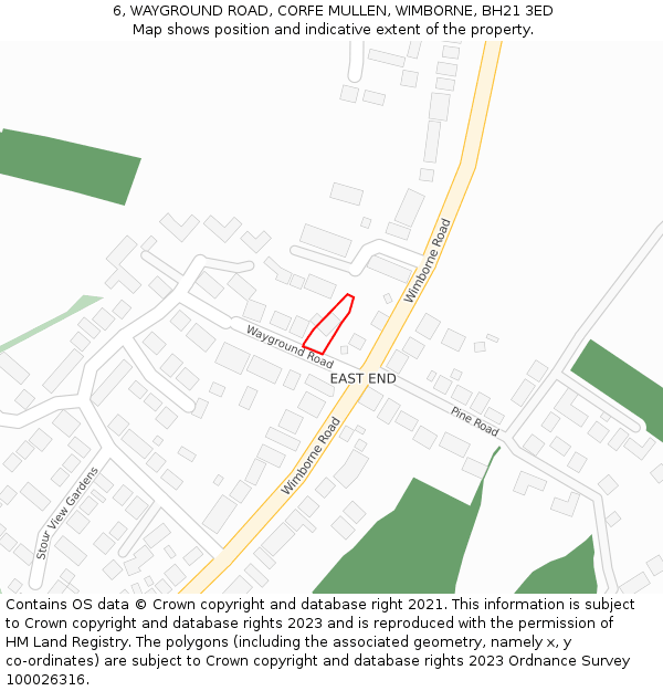 6, WAYGROUND ROAD, CORFE MULLEN, WIMBORNE, BH21 3ED: Location map and indicative extent of plot