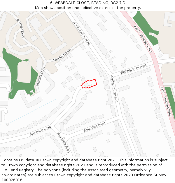 6, WEARDALE CLOSE, READING, RG2 7JD: Location map and indicative extent of plot