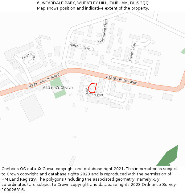 6, WEARDALE PARK, WHEATLEY HILL, DURHAM, DH6 3QQ: Location map and indicative extent of plot