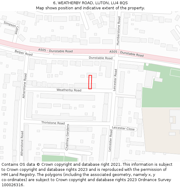 6, WEATHERBY ROAD, LUTON, LU4 8QS: Location map and indicative extent of plot