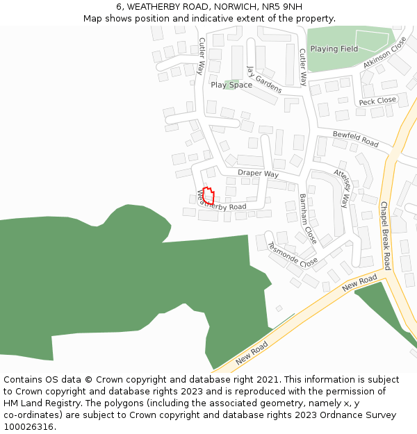 6, WEATHERBY ROAD, NORWICH, NR5 9NH: Location map and indicative extent of plot