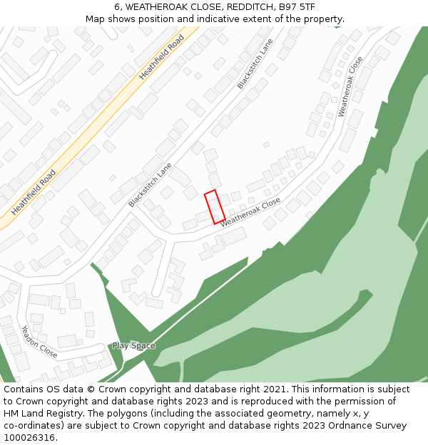 6, WEATHEROAK CLOSE, REDDITCH, B97 5TF: Location map and indicative extent of plot