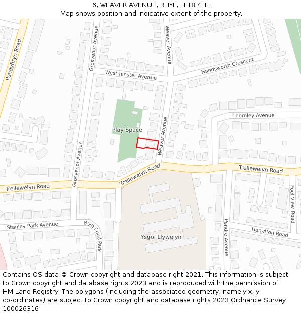 6, WEAVER AVENUE, RHYL, LL18 4HL: Location map and indicative extent of plot