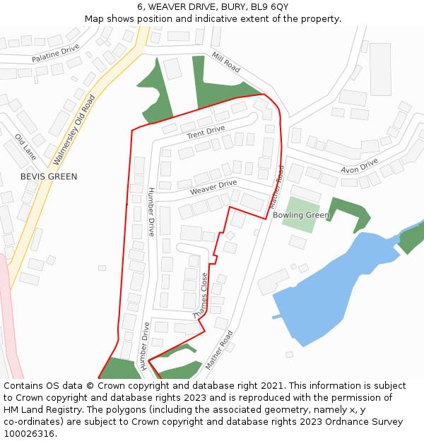 6, WEAVER DRIVE, BURY, BL9 6QY: Location map and indicative extent of plot