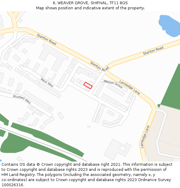 6, WEAVER GROVE, SHIFNAL, TF11 8GS: Location map and indicative extent of plot