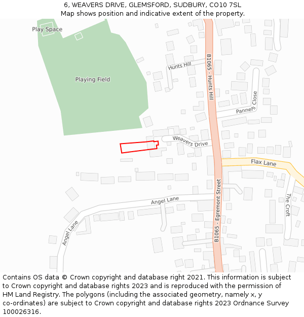 6, WEAVERS DRIVE, GLEMSFORD, SUDBURY, CO10 7SL: Location map and indicative extent of plot