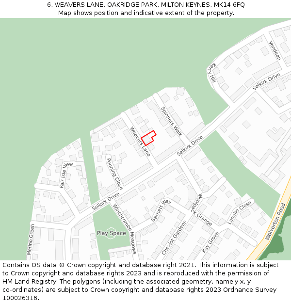 6, WEAVERS LANE, OAKRIDGE PARK, MILTON KEYNES, MK14 6FQ: Location map and indicative extent of plot