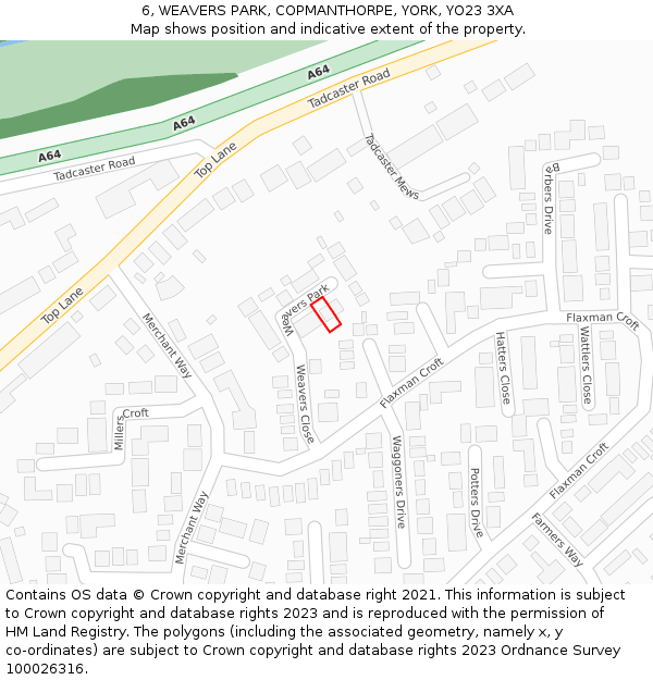 6, WEAVERS PARK, COPMANTHORPE, YORK, YO23 3XA: Location map and indicative extent of plot