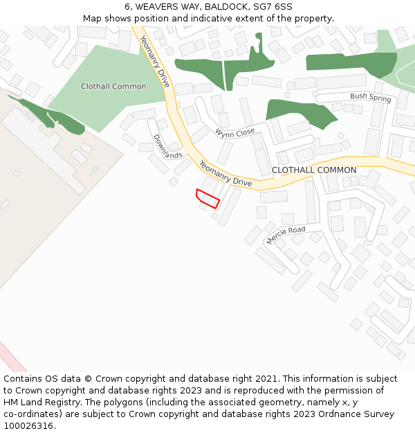 6, WEAVERS WAY, BALDOCK, SG7 6SS: Location map and indicative extent of plot