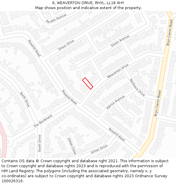 6, WEAVERTON DRIVE, RHYL, LL18 4HY: Location map and indicative extent of plot