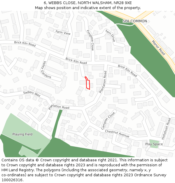 6, WEBBS CLOSE, NORTH WALSHAM, NR28 9XE: Location map and indicative extent of plot