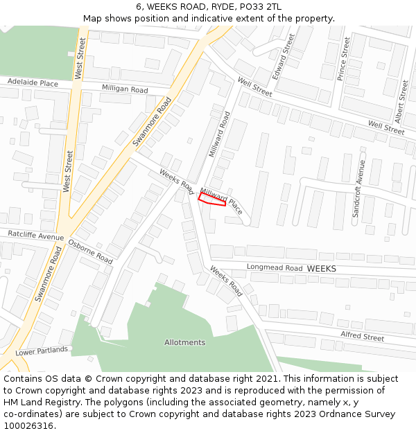 6, WEEKS ROAD, RYDE, PO33 2TL: Location map and indicative extent of plot