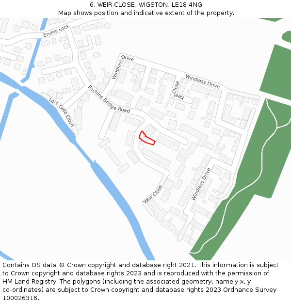 6, WEIR CLOSE, WIGSTON, LE18 4NG: Location map and indicative extent of plot