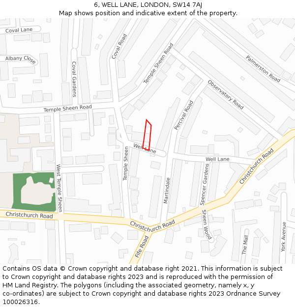 6, WELL LANE, LONDON, SW14 7AJ: Location map and indicative extent of plot