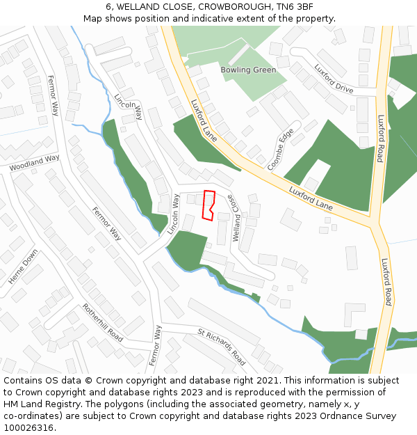 6, WELLAND CLOSE, CROWBOROUGH, TN6 3BF: Location map and indicative extent of plot