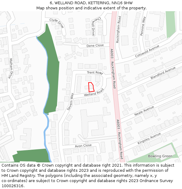 6, WELLAND ROAD, KETTERING, NN16 9HW: Location map and indicative extent of plot