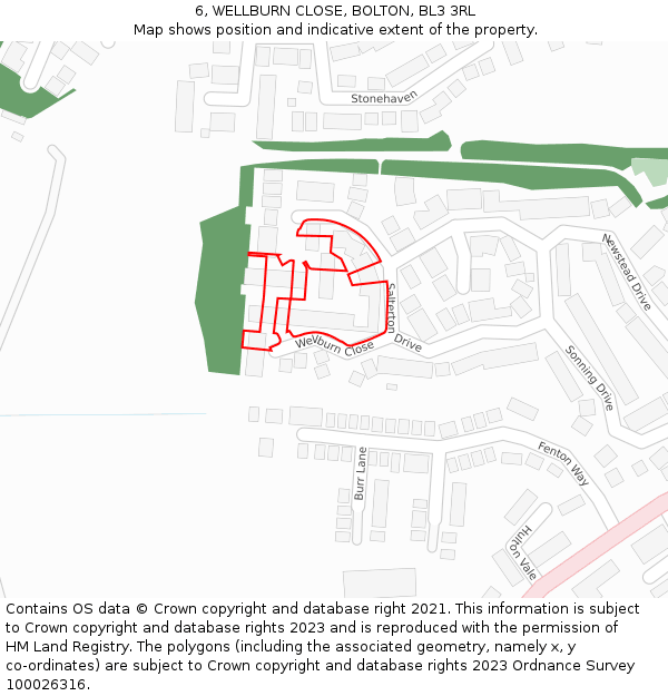6, WELLBURN CLOSE, BOLTON, BL3 3RL: Location map and indicative extent of plot