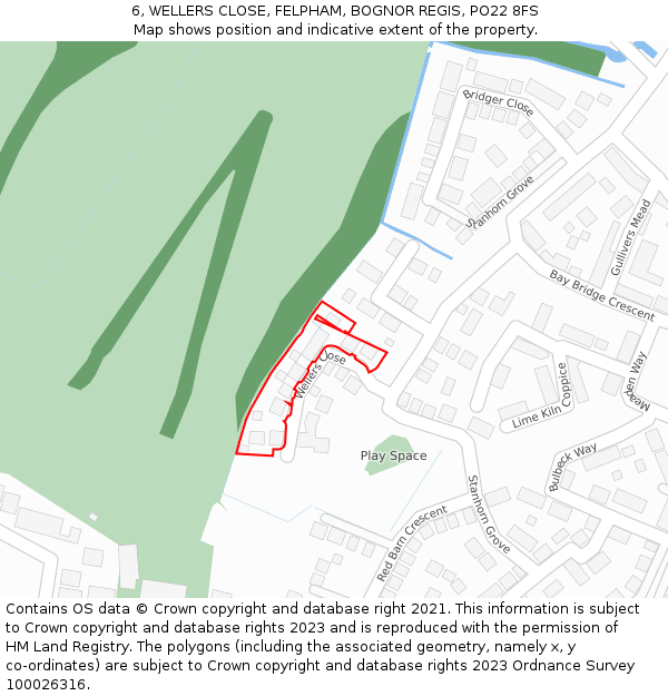 6, WELLERS CLOSE, FELPHAM, BOGNOR REGIS, PO22 8FS: Location map and indicative extent of plot