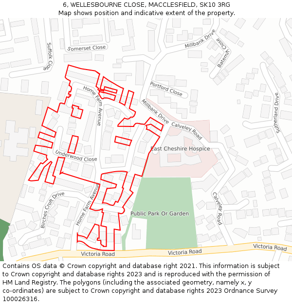 6, WELLESBOURNE CLOSE, MACCLESFIELD, SK10 3RG: Location map and indicative extent of plot