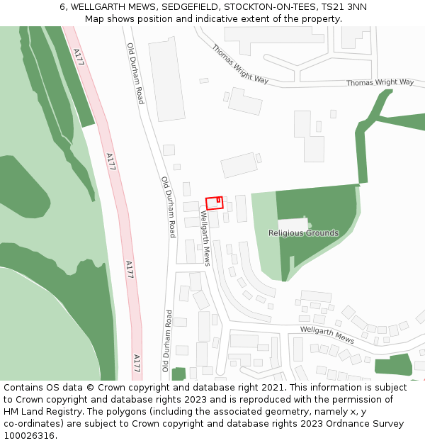 6, WELLGARTH MEWS, SEDGEFIELD, STOCKTON-ON-TEES, TS21 3NN: Location map and indicative extent of plot