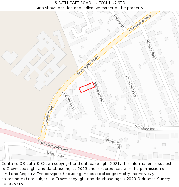 6, WELLGATE ROAD, LUTON, LU4 9TD: Location map and indicative extent of plot