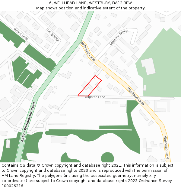 6, WELLHEAD LANE, WESTBURY, BA13 3PW: Location map and indicative extent of plot