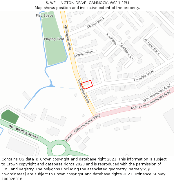 6, WELLINGTON DRIVE, CANNOCK, WS11 1PU: Location map and indicative extent of plot