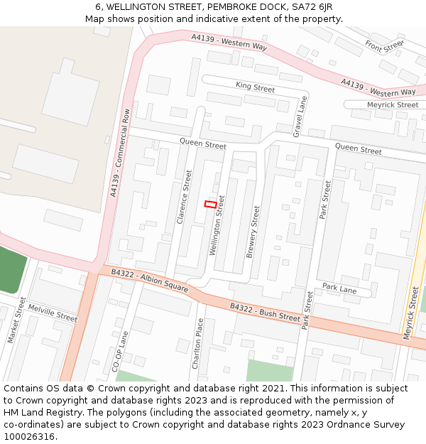 6, WELLINGTON STREET, PEMBROKE DOCK, SA72 6JR: Location map and indicative extent of plot