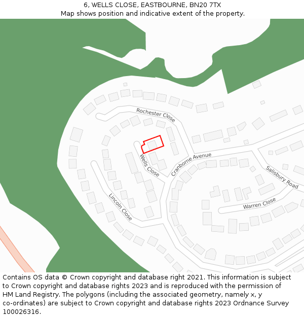 6, WELLS CLOSE, EASTBOURNE, BN20 7TX: Location map and indicative extent of plot