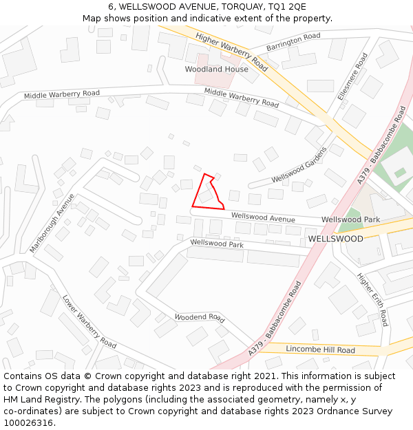 6, WELLSWOOD AVENUE, TORQUAY, TQ1 2QE: Location map and indicative extent of plot