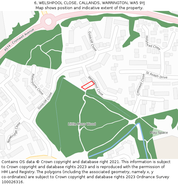 6, WELSHPOOL CLOSE, CALLANDS, WARRINGTON, WA5 9YJ: Location map and indicative extent of plot