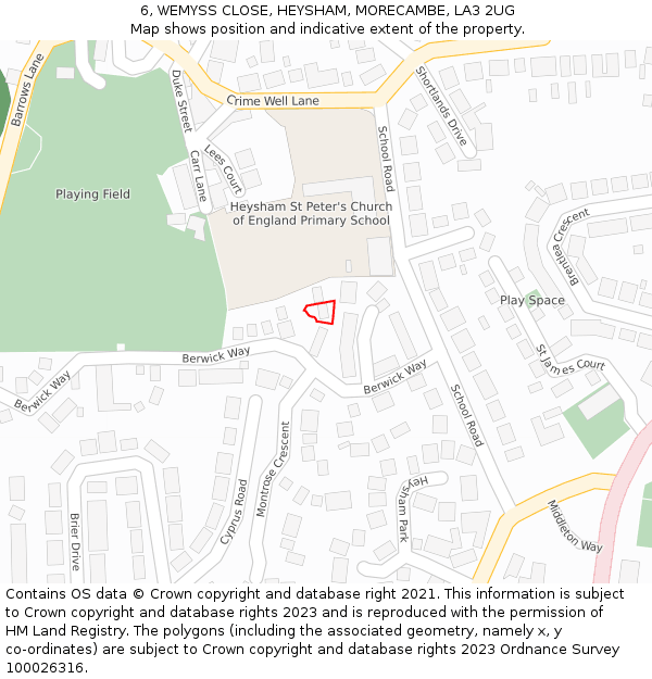 6, WEMYSS CLOSE, HEYSHAM, MORECAMBE, LA3 2UG: Location map and indicative extent of plot