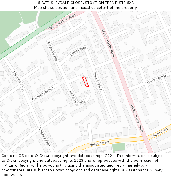 6, WENSLEYDALE CLOSE, STOKE-ON-TRENT, ST1 6XR: Location map and indicative extent of plot