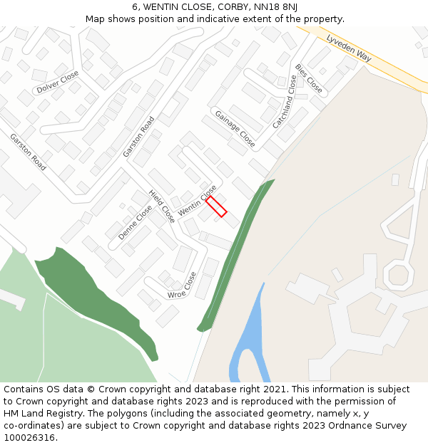 6, WENTIN CLOSE, CORBY, NN18 8NJ: Location map and indicative extent of plot