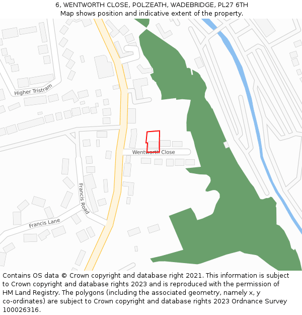 6, WENTWORTH CLOSE, POLZEATH, WADEBRIDGE, PL27 6TH: Location map and indicative extent of plot