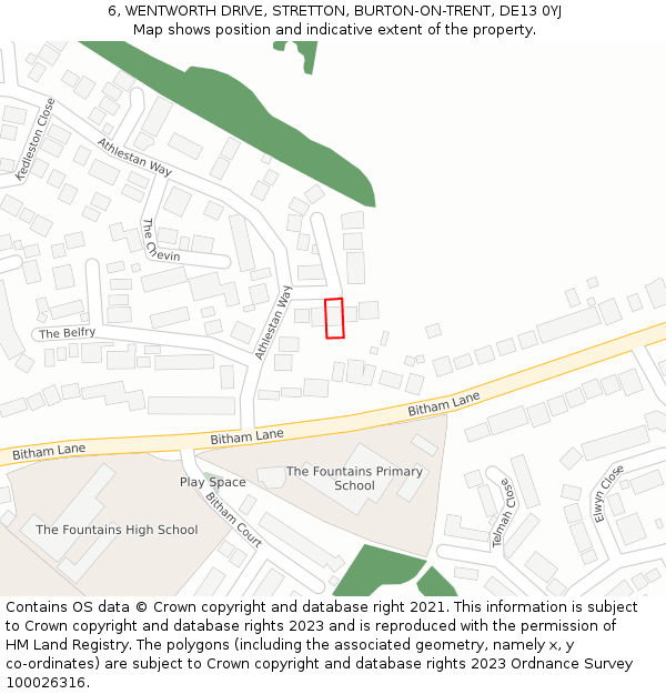 6, WENTWORTH DRIVE, STRETTON, BURTON-ON-TRENT, DE13 0YJ: Location map and indicative extent of plot