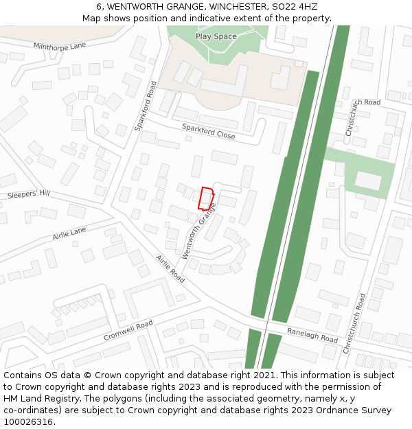 6, WENTWORTH GRANGE, WINCHESTER, SO22 4HZ: Location map and indicative extent of plot