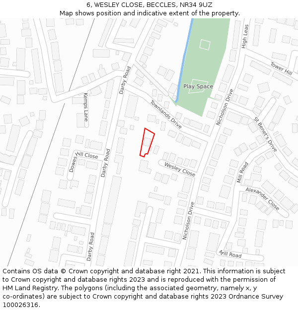 6, WESLEY CLOSE, BECCLES, NR34 9UZ: Location map and indicative extent of plot