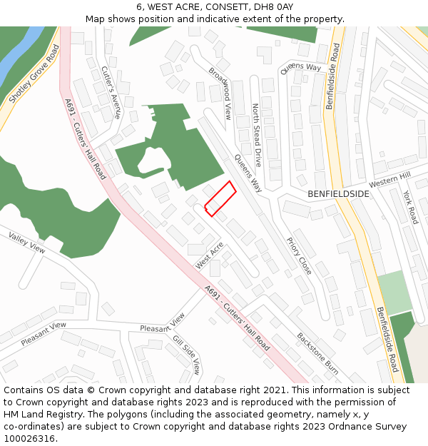 6, WEST ACRE, CONSETT, DH8 0AY: Location map and indicative extent of plot